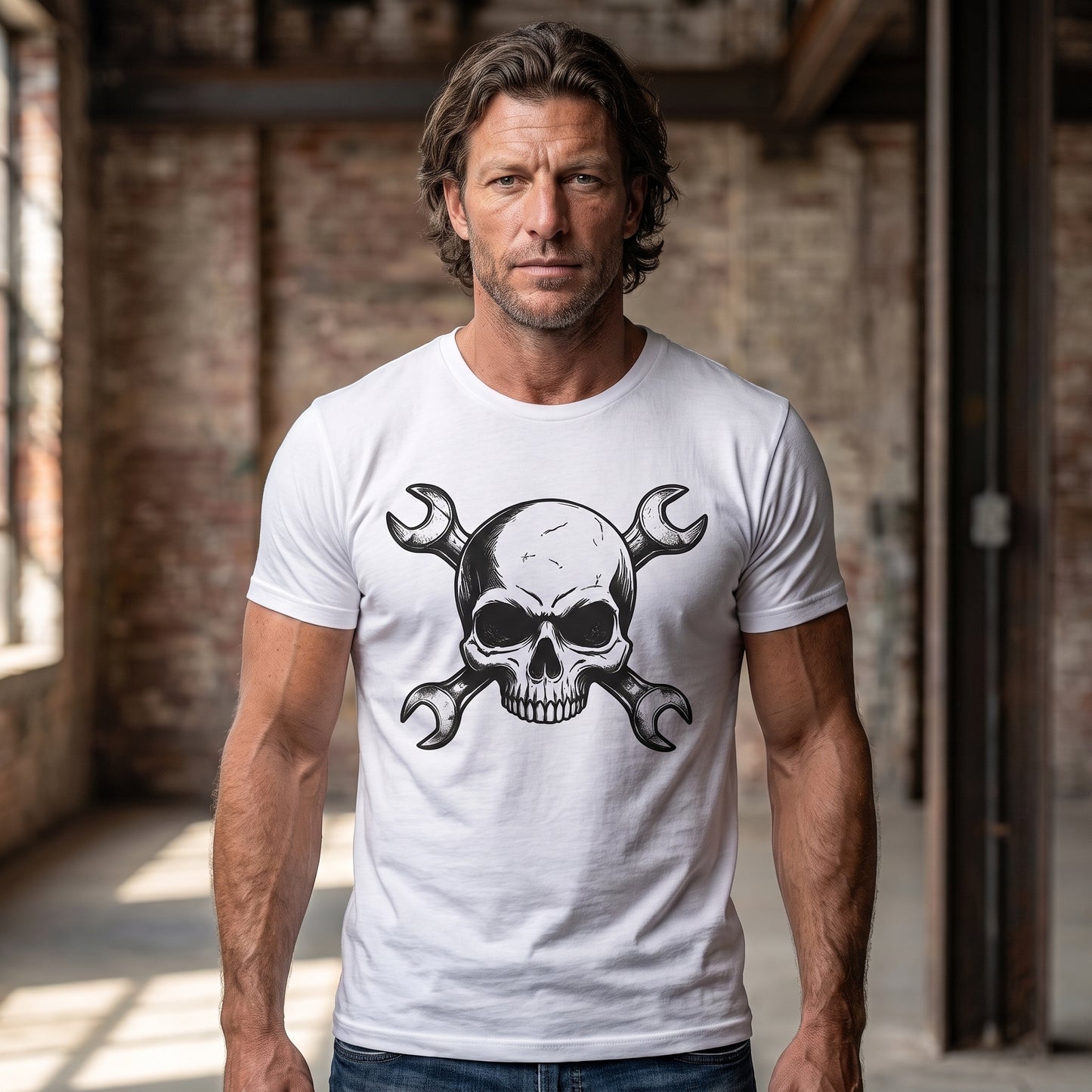 Mechanic Skull Tee — Wrench Crossbones Graphic T-Shirt
