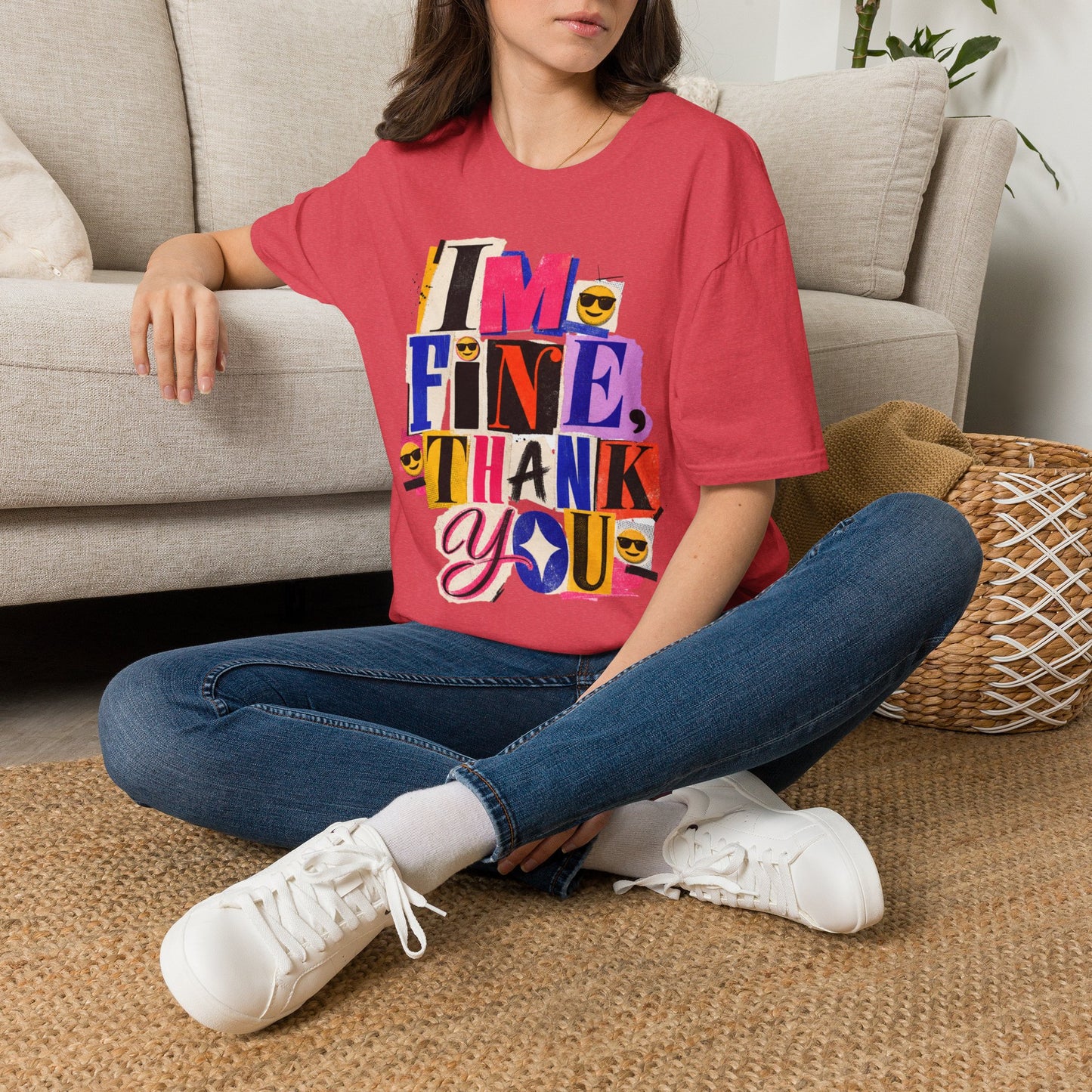 T-Shirt — "I'M FINE, THANK YOU" Retro Collage Graphic Tee