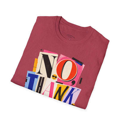 No, Thank You Graphic Tee — Colorful Bold Lettering T‑Shirt