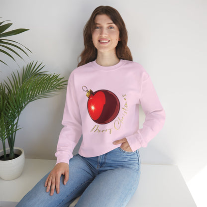 Christmas Ornament Crewneck Sweatshirt — Red Bauble "Merry Christmas" Holiday Sweater