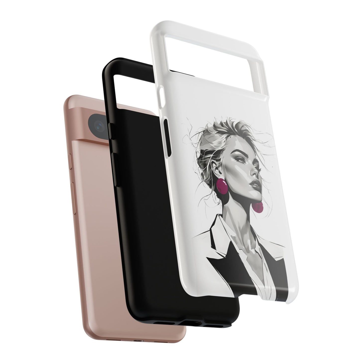 Phone Case — Chic Portrait with Pink Earrings (Stylish Protective Tough Case)