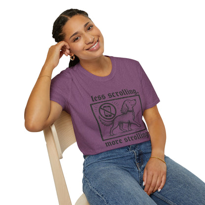 T-Shirt — "Less Scrolling, More Strolling" Dog Graphic Tee