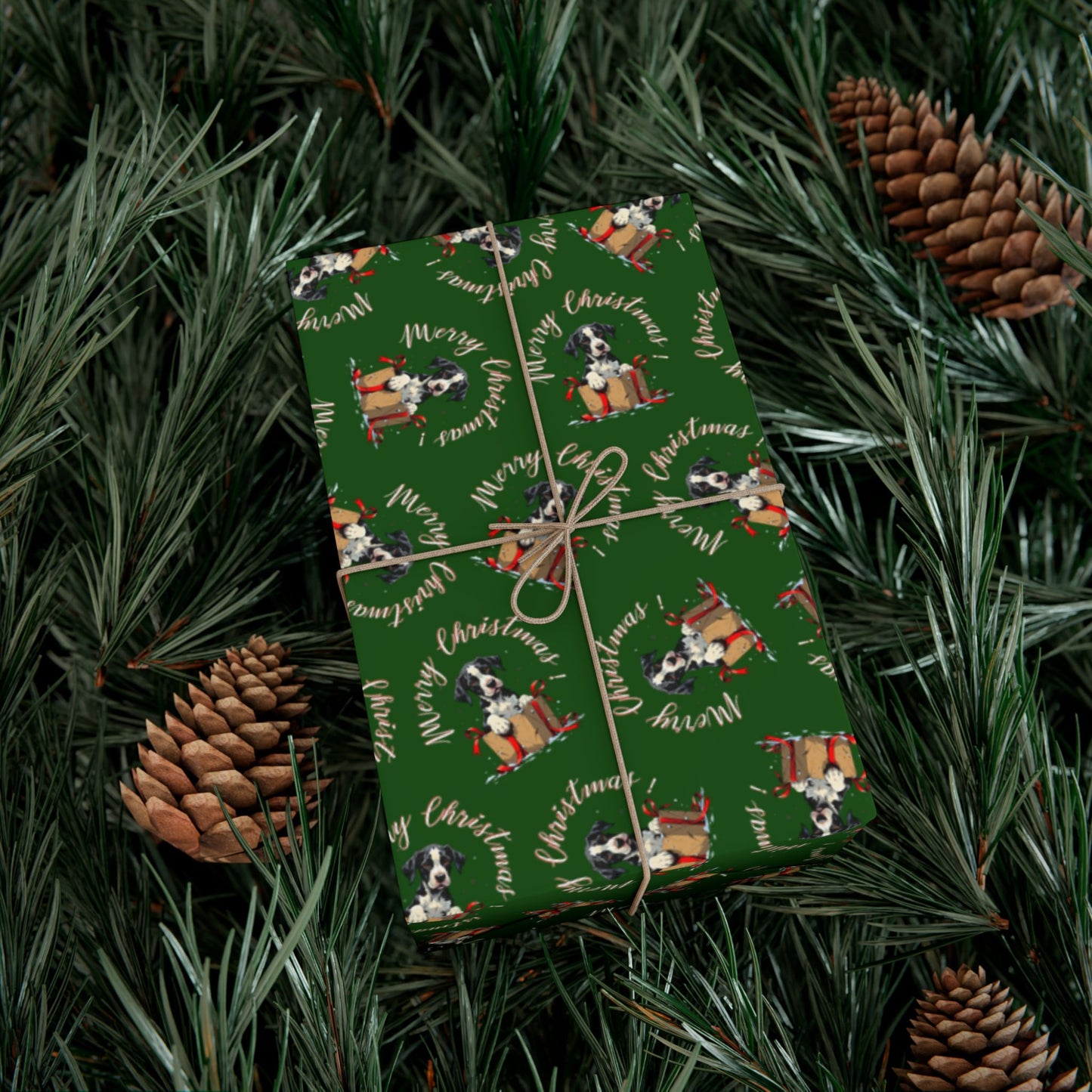 Christmas Dog Wreath Gift Wrap Paper