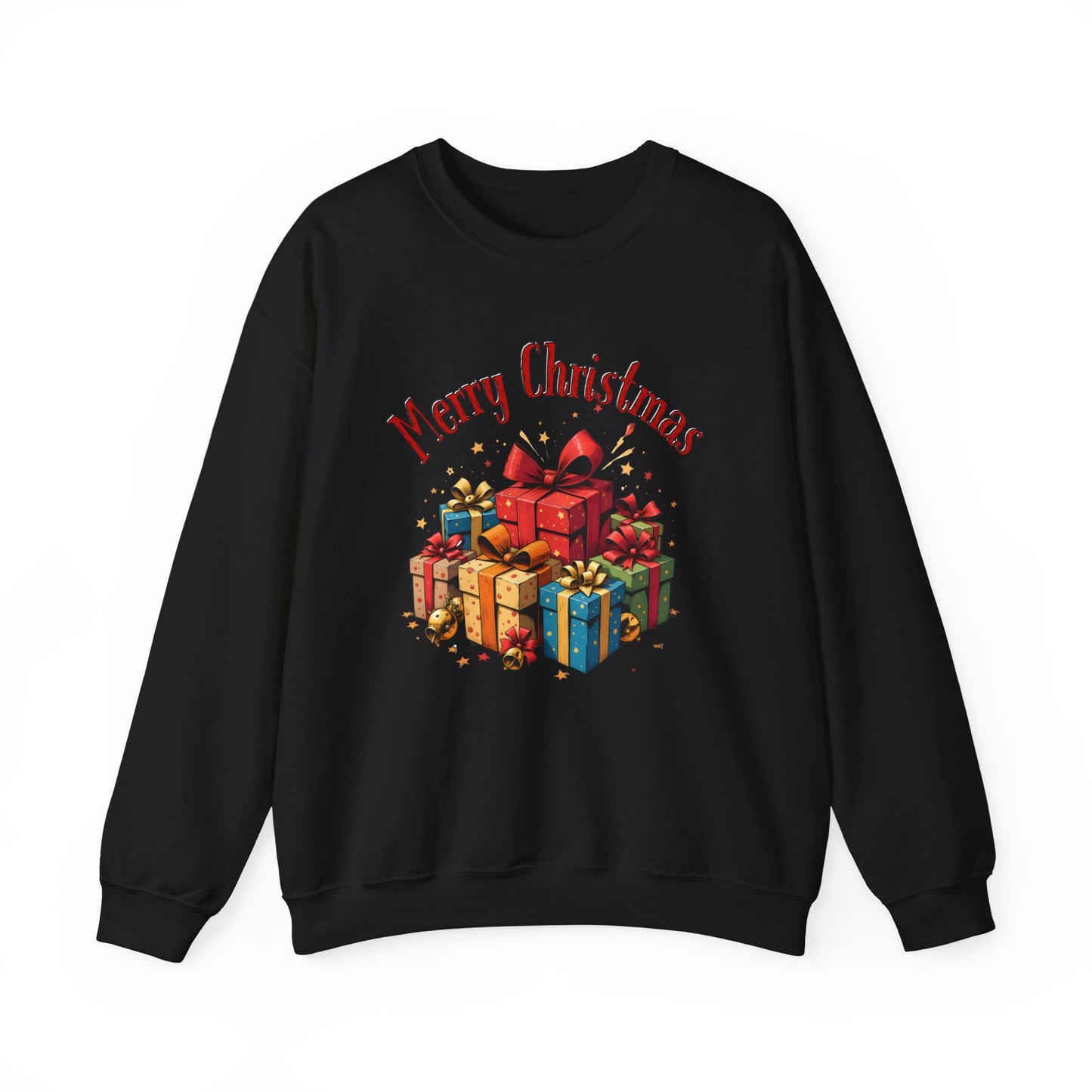 Christmas Crewneck Sweatshirt — "Merry Christmas" with Festive Gift Pile