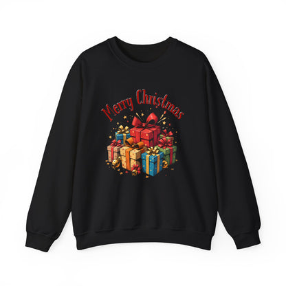 Christmas Crewneck Sweatshirt — "Merry Christmas" with Festive Gift Pile