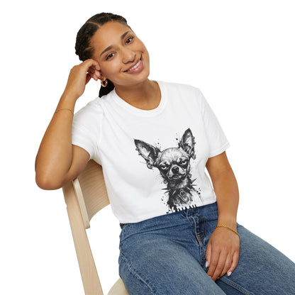 Chihuahua Portrait T‑Shirt — Expressive Black & White Dog Art Tee