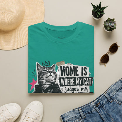 Cat T-Shirt — "Home Is Where My Cat Judges Me" Funny Graphic Tee