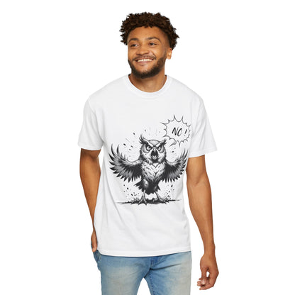 Owl Saying “No” Graphic T-Shirt — Bold Monochrome Illustration