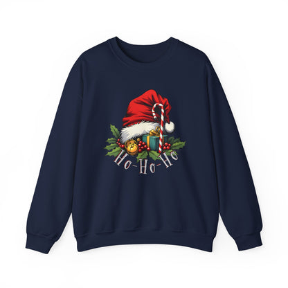 Christmas Sweatshirt - 'Ho-Ho-Ho' Santa Hat & Holly Holiday Crewneck