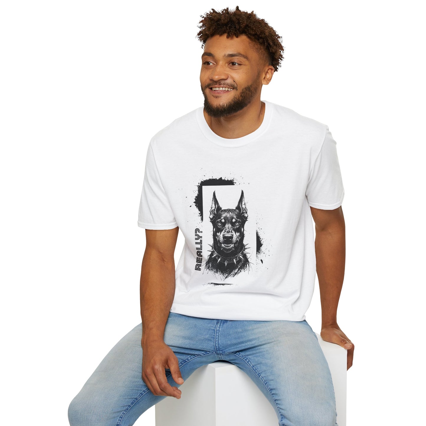 Doberman Portrait T‑Shirt — Bold Black Ink Dog Graphic