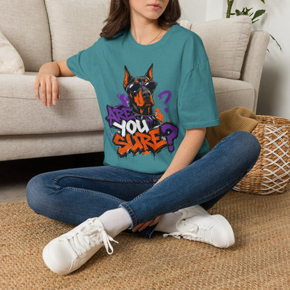 Doberman Graffiti T-Shirt — "You Sure?" Street Art Dog Tee