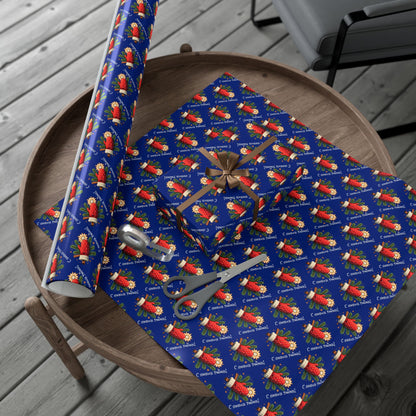 Christmas Cornucopia Gift Wrap Paper – Festive Blue Holiday Wrapping