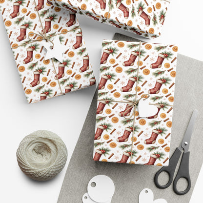 Christmas Stocking & Orange Slice Gift Wrap Paper - Holiday Wrapping Roll
