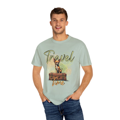 Travel Time Unisex Garment-Dyed T-Shirt - Cute Dog Design for Animal Lovers