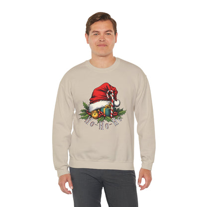 Christmas Sweatshirt - 'Ho-Ho-Ho' Santa Hat & Holly Holiday Crewneck