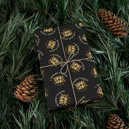 Gift Wrap Paper — Elegant Black & Gold Floral Holiday Wrapping Sheets