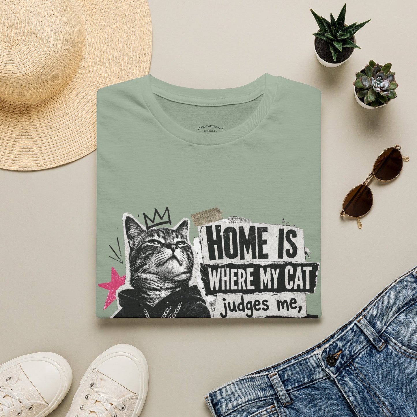 Cat T-Shirt — "Home Is Where My Cat Judges Me" Funny Graphic Tee