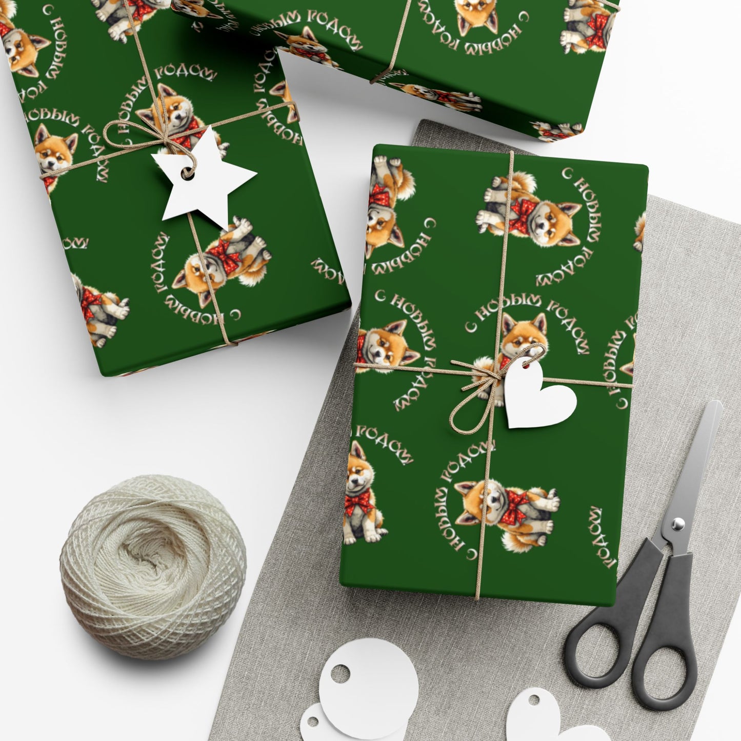 Christmas Corgi Gift Wrap Paper – Green Holiday Wrapping Sheets with Cute Dog Pattern