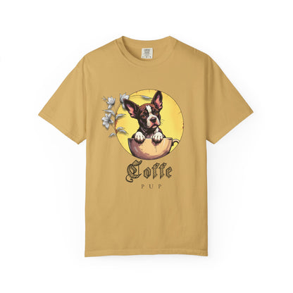 Coffee Pup Unisex Garment-Dyed T-shirt - Cute Dog Lovers Tee