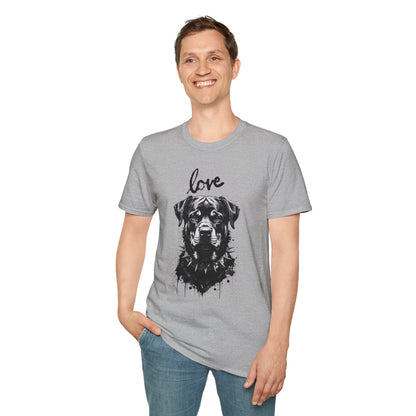 Love Rottweiler T-Shirt — Vintage Black Dog Portrait Tee for Dog Lovers