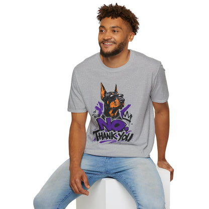 Doberman Graphic Tee — 'No, Thank You' Street Art T-Shirt