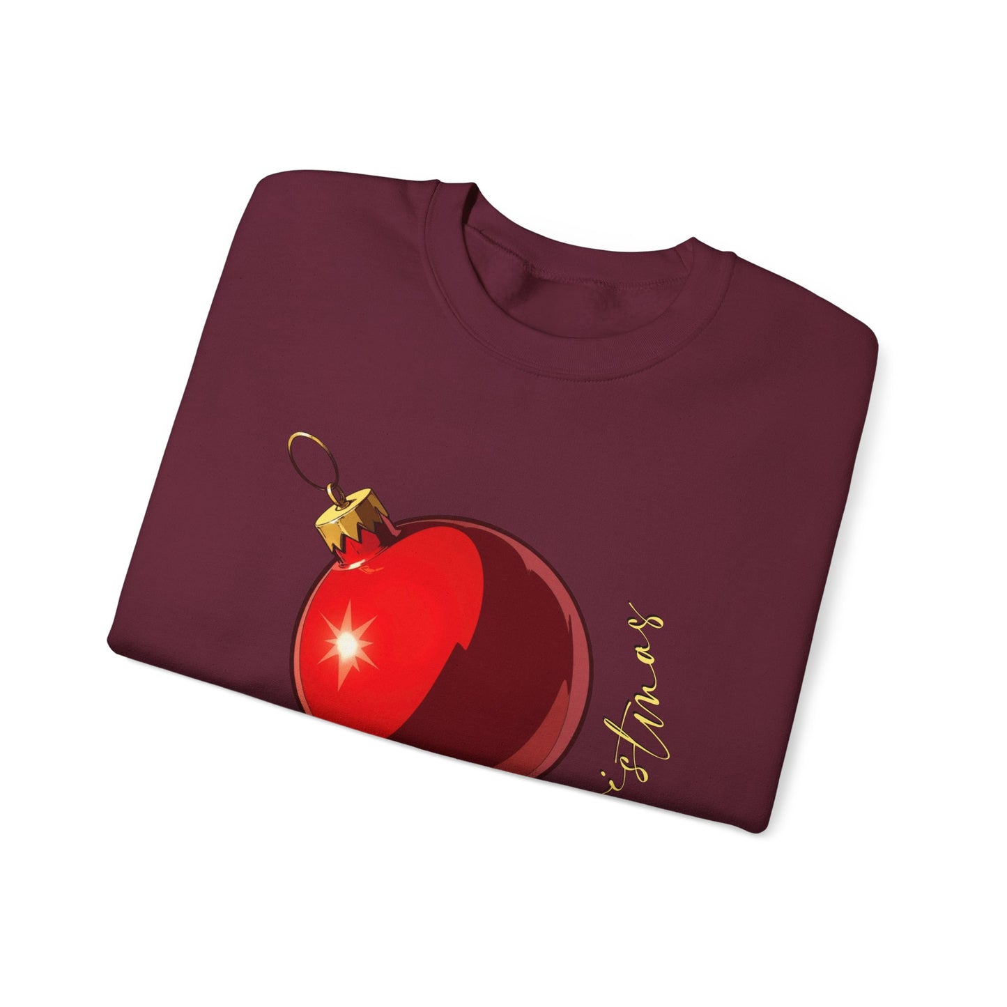 Christmas Ornament Crewneck Sweatshirt — Red Bauble "Merry Christmas" Holiday Sweater