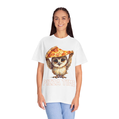 Pizza Time Owl T-Shirt — Cute Owl Holding Pizza Slice Graphic Tee