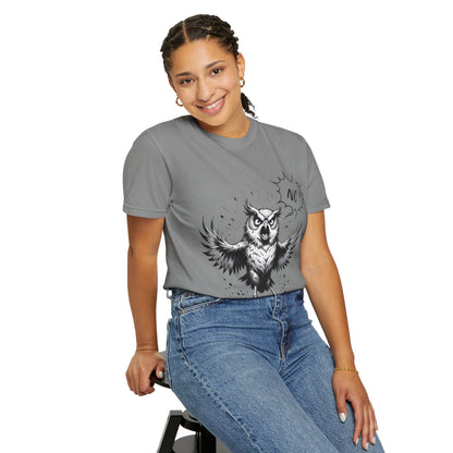 Owl Saying “No” Graphic T-Shirt — Bold Monochrome Illustration
