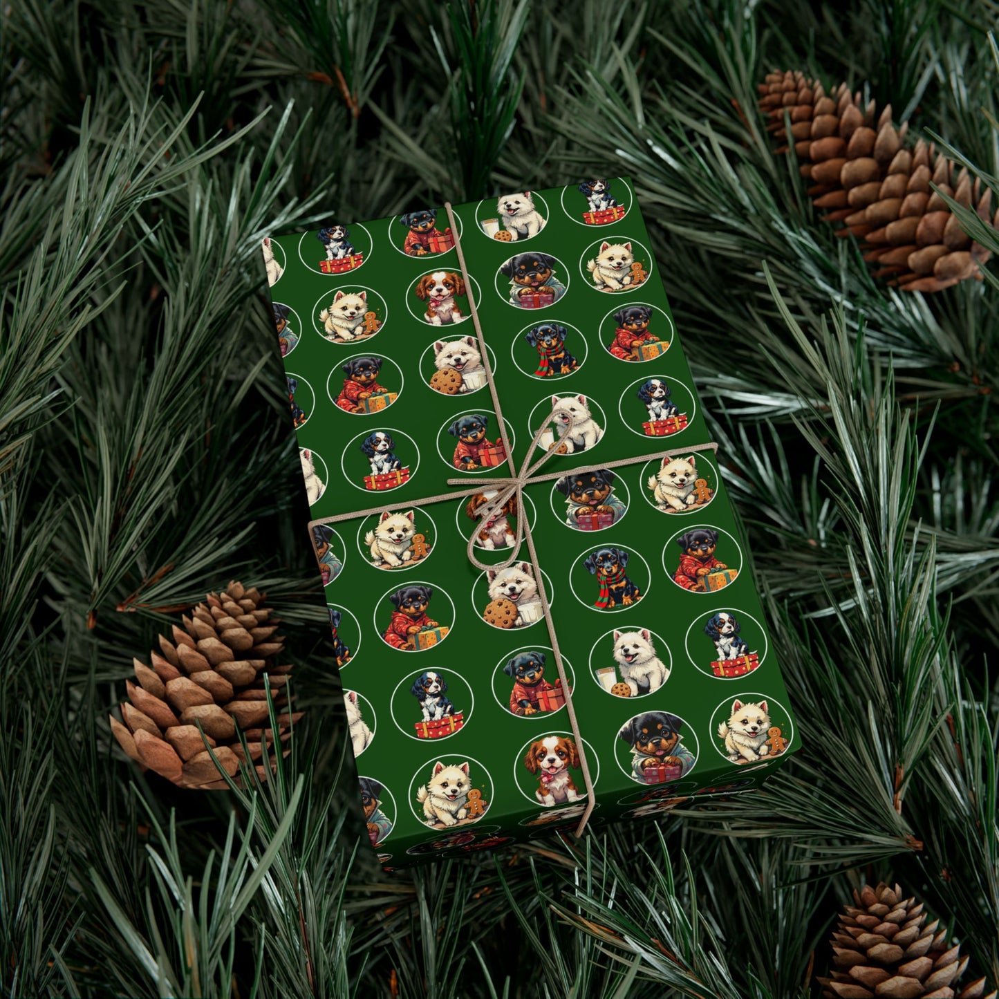 Christmas Dog Pattern Gift Wrap Paper – Green Holiday Puppy Wrapping Sheets