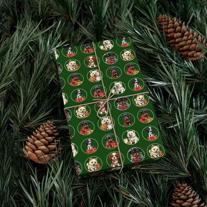Christmas Dog Pattern Gift Wrap Paper – Green Holiday Puppy Wrapping Sheets