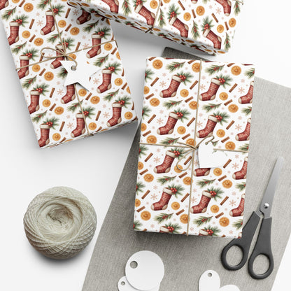 Christmas Stocking & Orange Slice Gift Wrap Paper - Holiday Wrapping Roll