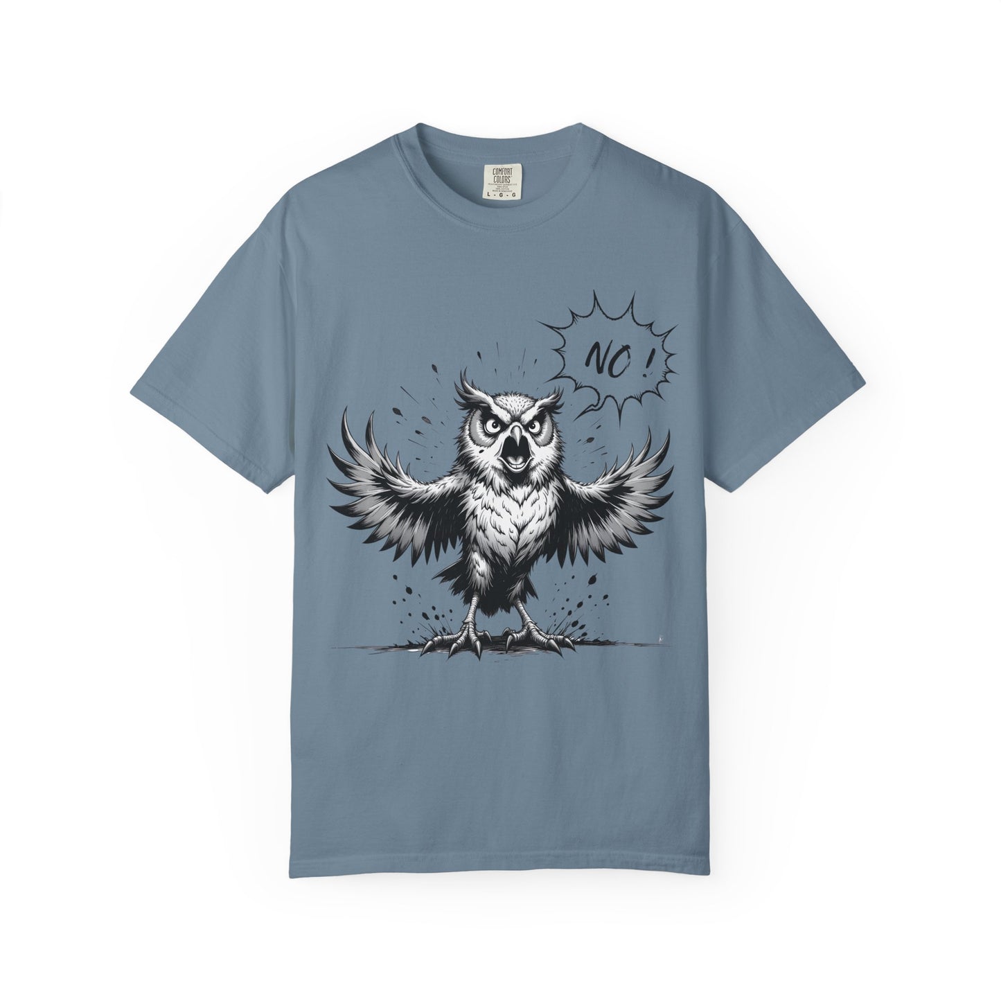 Owl Saying “No” Graphic T-Shirt — Bold Monochrome Illustration