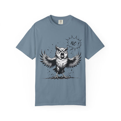 Owl Saying “No” Graphic T-Shirt — Bold Monochrome Illustration