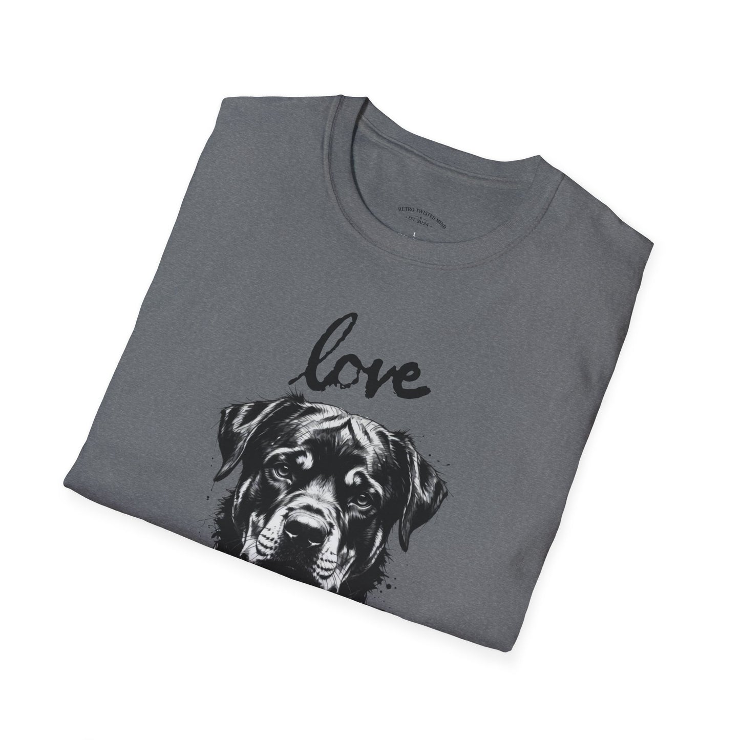 Love Rottweiler T-Shirt — Vintage Black Dog Portrait Tee for Dog Lovers