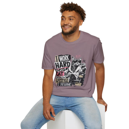 Cat Graphic T-Shirt — "I Work Hard So My Cat Can Live the Lifestyle I Deserve"