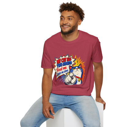 Cat T-Shirt — "My Cat Has Two Moods: Feed Me, Leave Me Alone" Funny Retro Comic Tee
