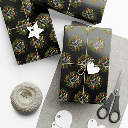 Christmas Wreath Gift Wrap Paper — Dark Holiday Wrapping Paper (Pack)