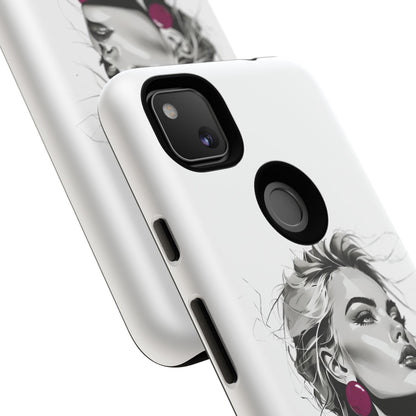 Phone Case — Chic Portrait with Pink Earrings (Stylish Protective Tough Case)