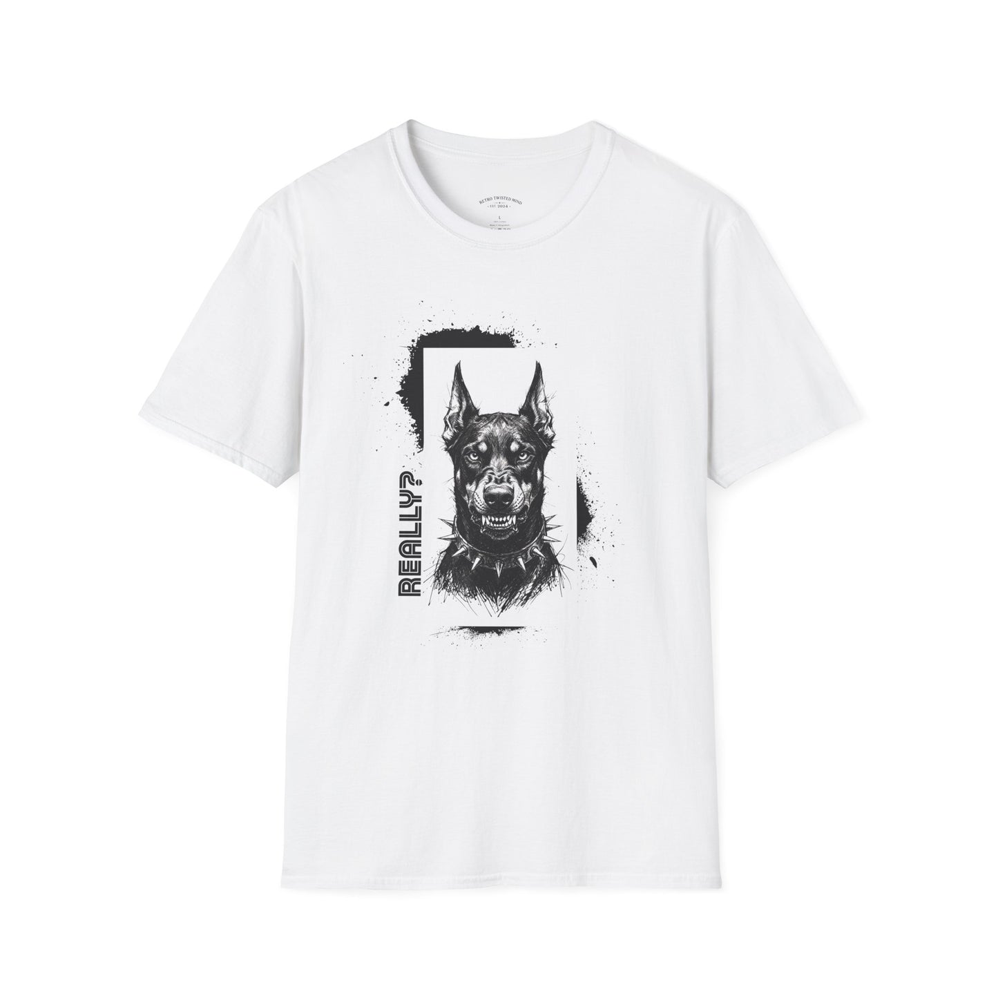 Doberman Portrait T‑Shirt — Bold Black Ink Dog Graphic