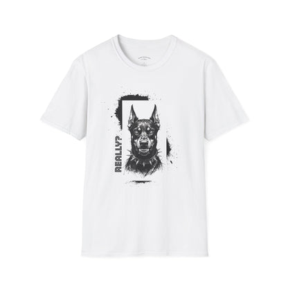 Doberman Portrait T‑Shirt — Bold Black Ink Dog Graphic