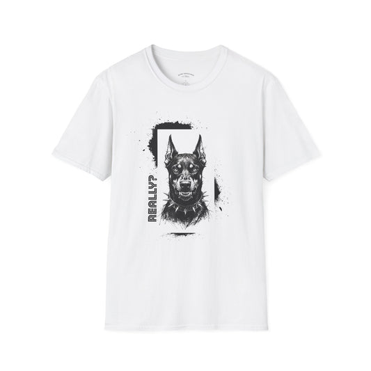 Doberman Portrait T‑Shirt — Bold Black Ink Dog Graphic