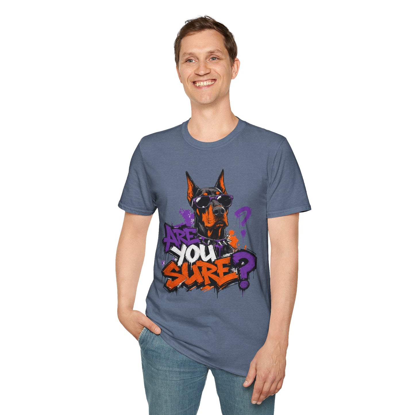Doberman Graffiti T-Shirt — "You Sure?" Street Art Dog Tee