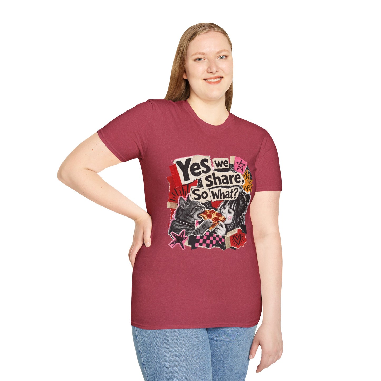 T-Shirt — "Yes We Share, So What?" Retro Collage Graphic Tee