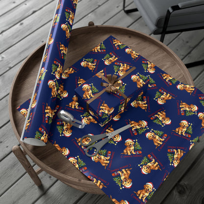 Gift Wrap Paper — Cute Golden Retriever Puppy Christmas Pattern