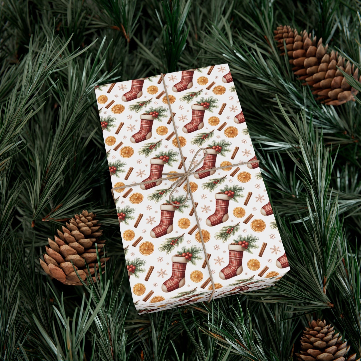 Christmas Stocking & Orange Slice Gift Wrap Paper - Holiday Wrapping Roll