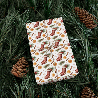 Christmas Stocking & Orange Slice Gift Wrap Paper - Holiday Wrapping Roll