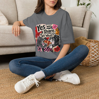 T-Shirt — "Yes We Share, So What?" Retro Collage Graphic Tee