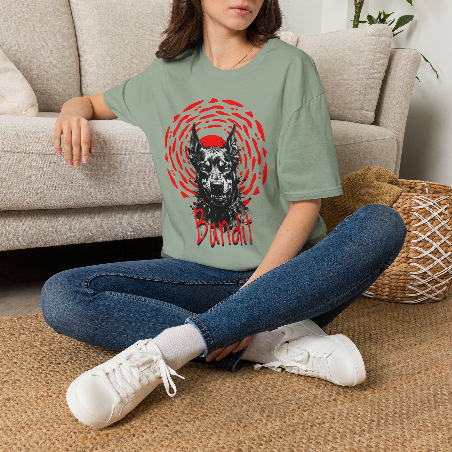 Doberman Graphic T-Shirt — Red Halo 'Bandit' Design