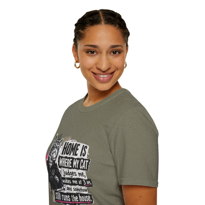 Cat T-Shirt — "Home Is Where My Cat Judges Me" Funny Graphic Tee