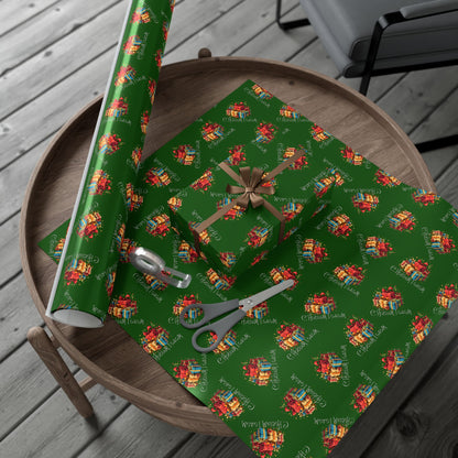 Christmas Presents Pattern Gift Wrap Paper — Green Holiday Wrapping Sheets